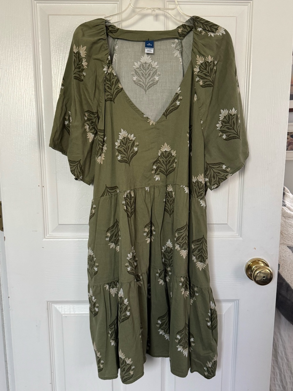 Old Navy Olive Green Floral Tiered Midi Dress